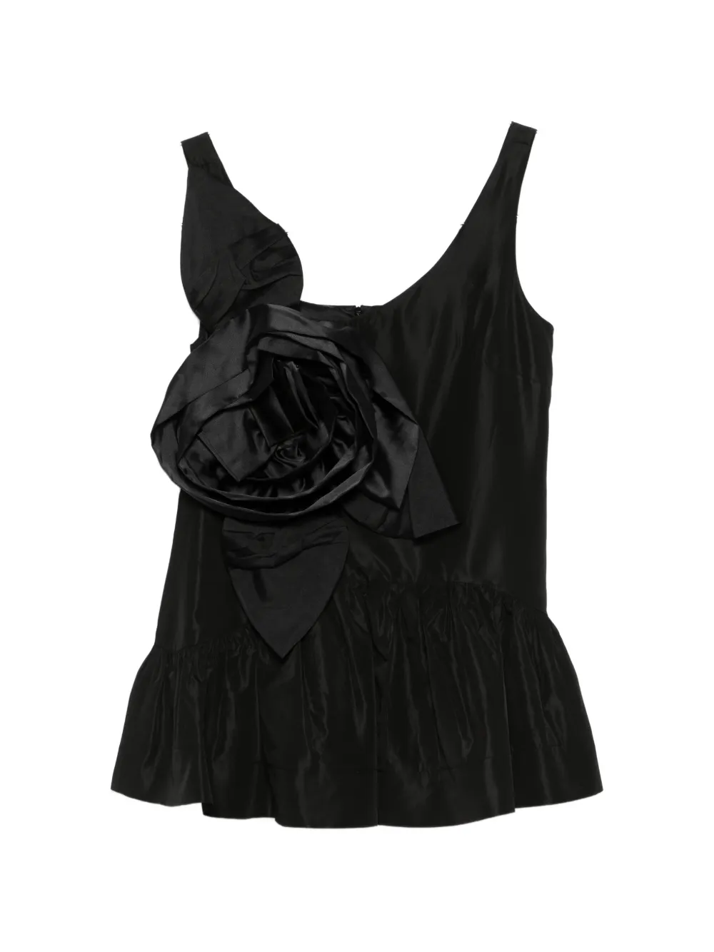 Simone Rocha floral-appliqué ruffled taffeta top - Nero