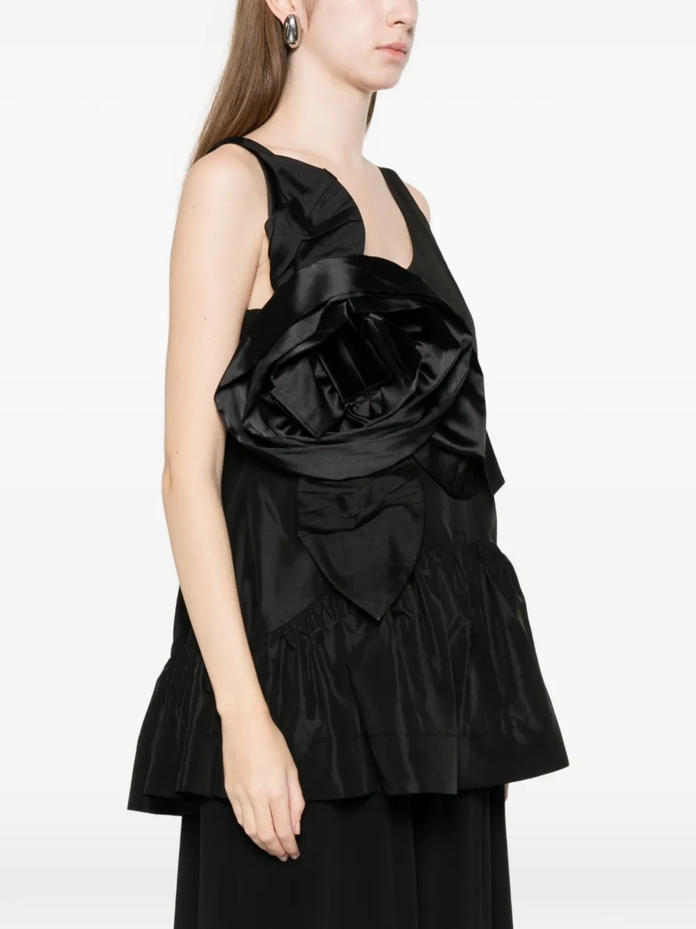  Simone Rocha Floral-appliqué Ruffled Taffeta Top - Black 