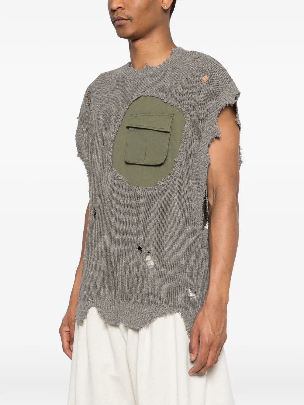  Khoki Distressed Pocket T-shirt - Grey 