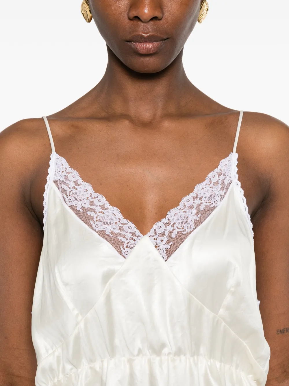 Magda Butrym lace-trim Mini Dress | Neutrals | FARFETCH Magda Butrym lace-trim Mini Dress | Neutrals | FARFETCH