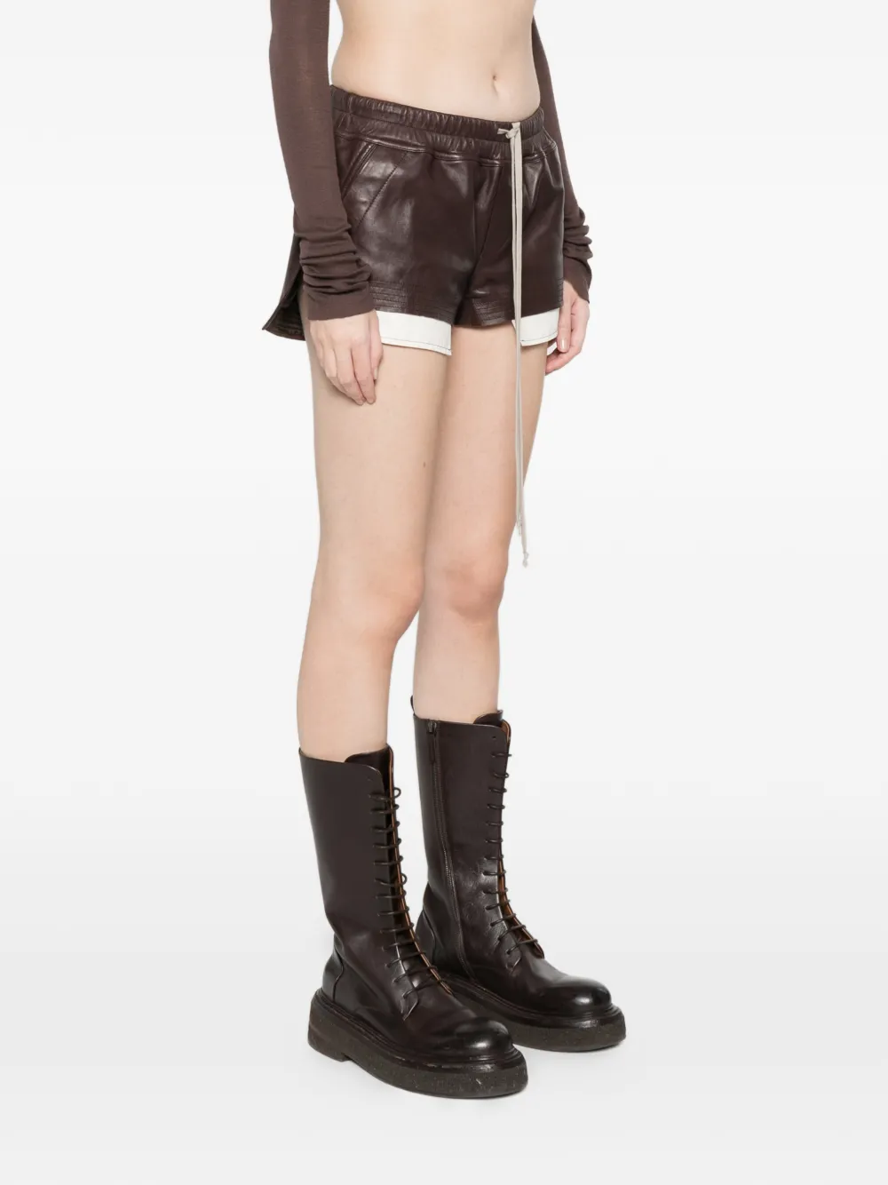  Rick Owens Fog Boxers Drawstring Panelled Shorts - Brown 