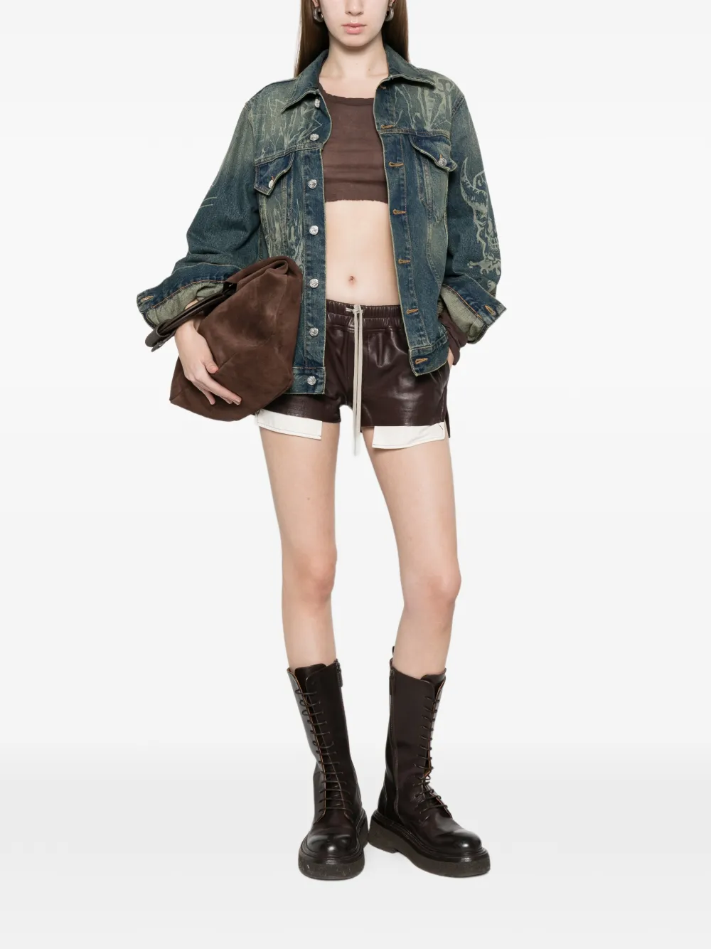 Rick Owens Fog Boxers Drawstring Panelled Shorts - Brown 