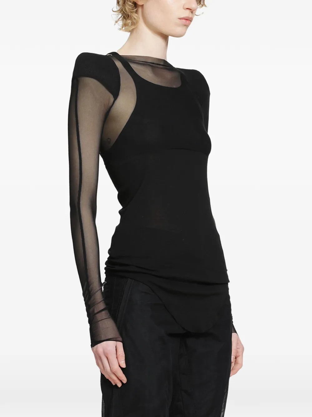 Rick Owens Helm structured-shoulder sheer crop top - Schwarz
