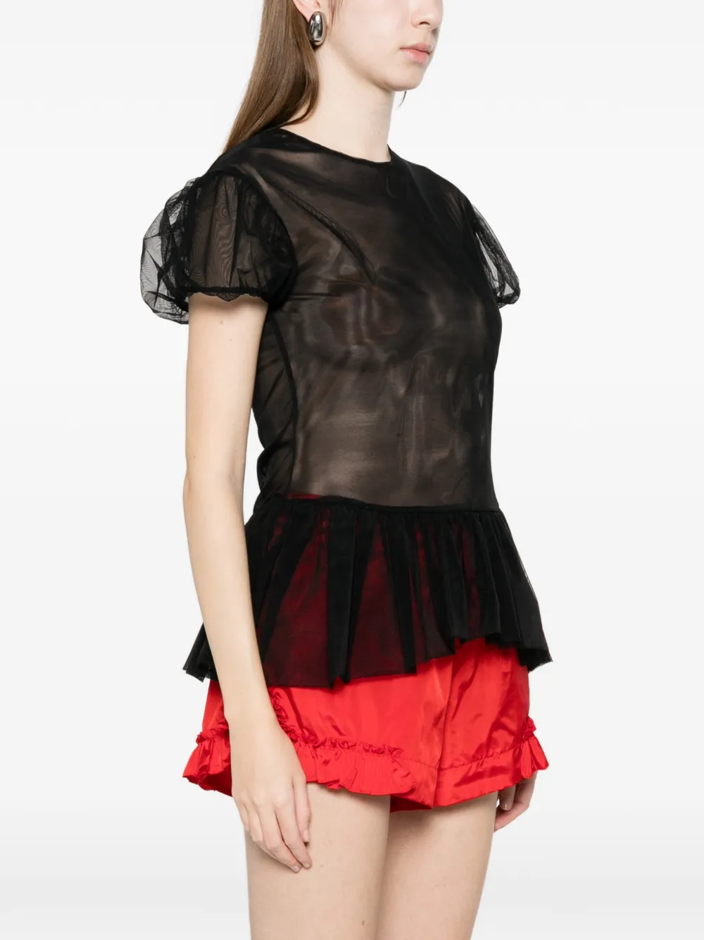  Simone Rocha Ruffled Puff-sleeve Top - Black 