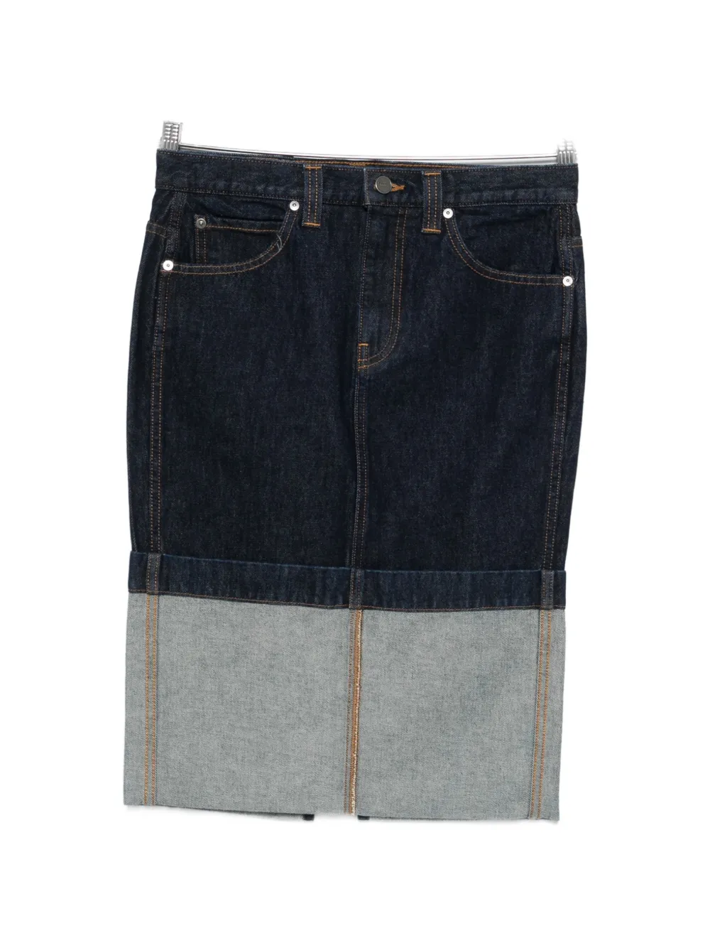 KHAITE Kilian cuffed denim midi skirt - Blu