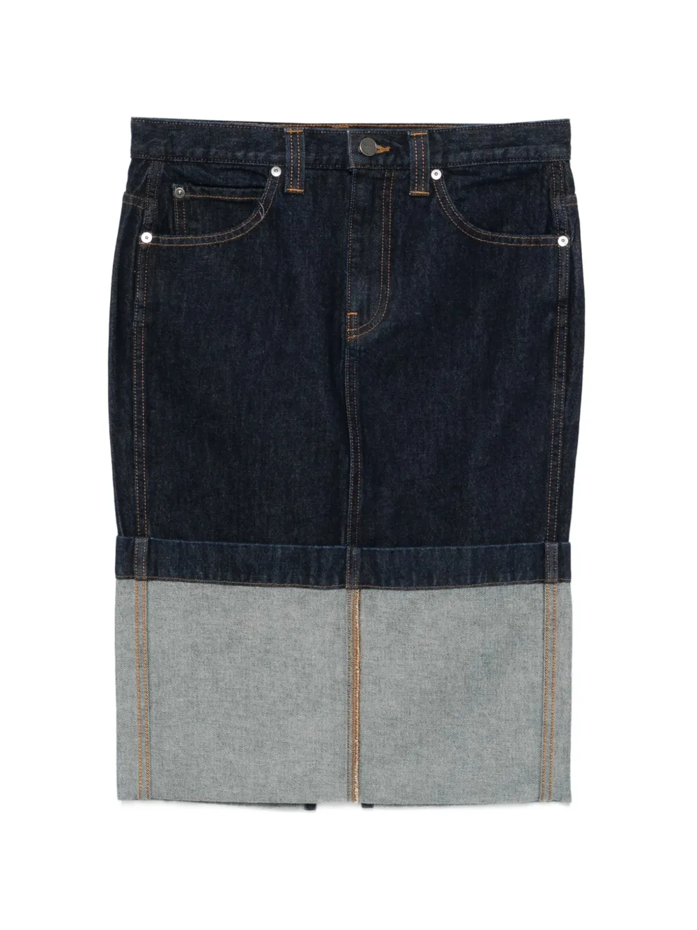 KHAITE Kilian cuffed denim midi skirt - Blu