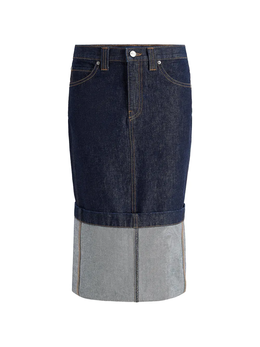 KHAITE Kilian cuffed denim midi skirt - Blu