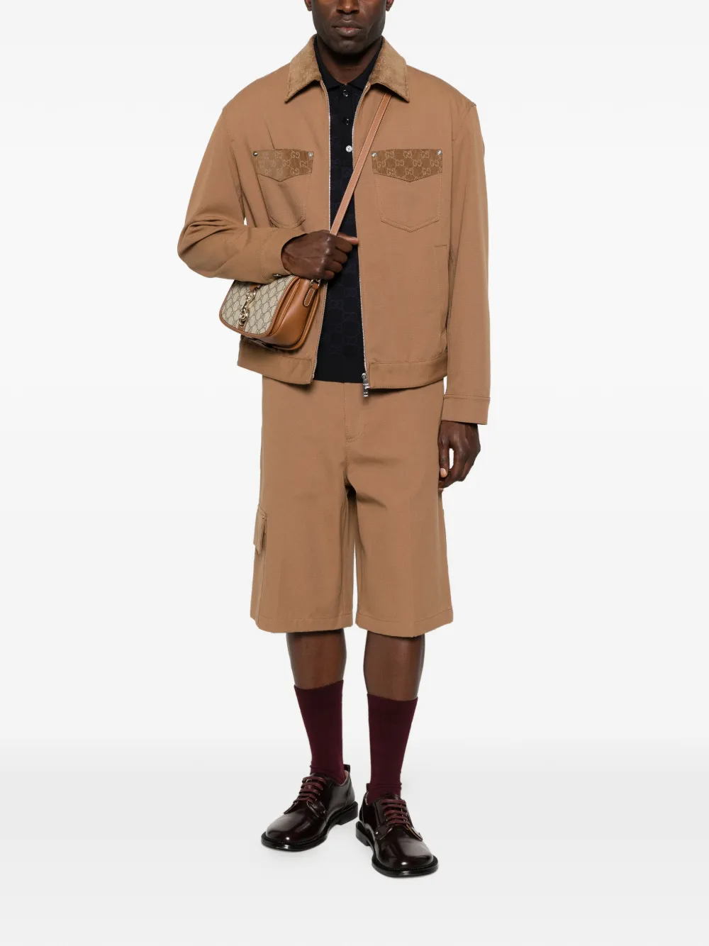 Gucci Katoenen jack met patroon kraag Bruin