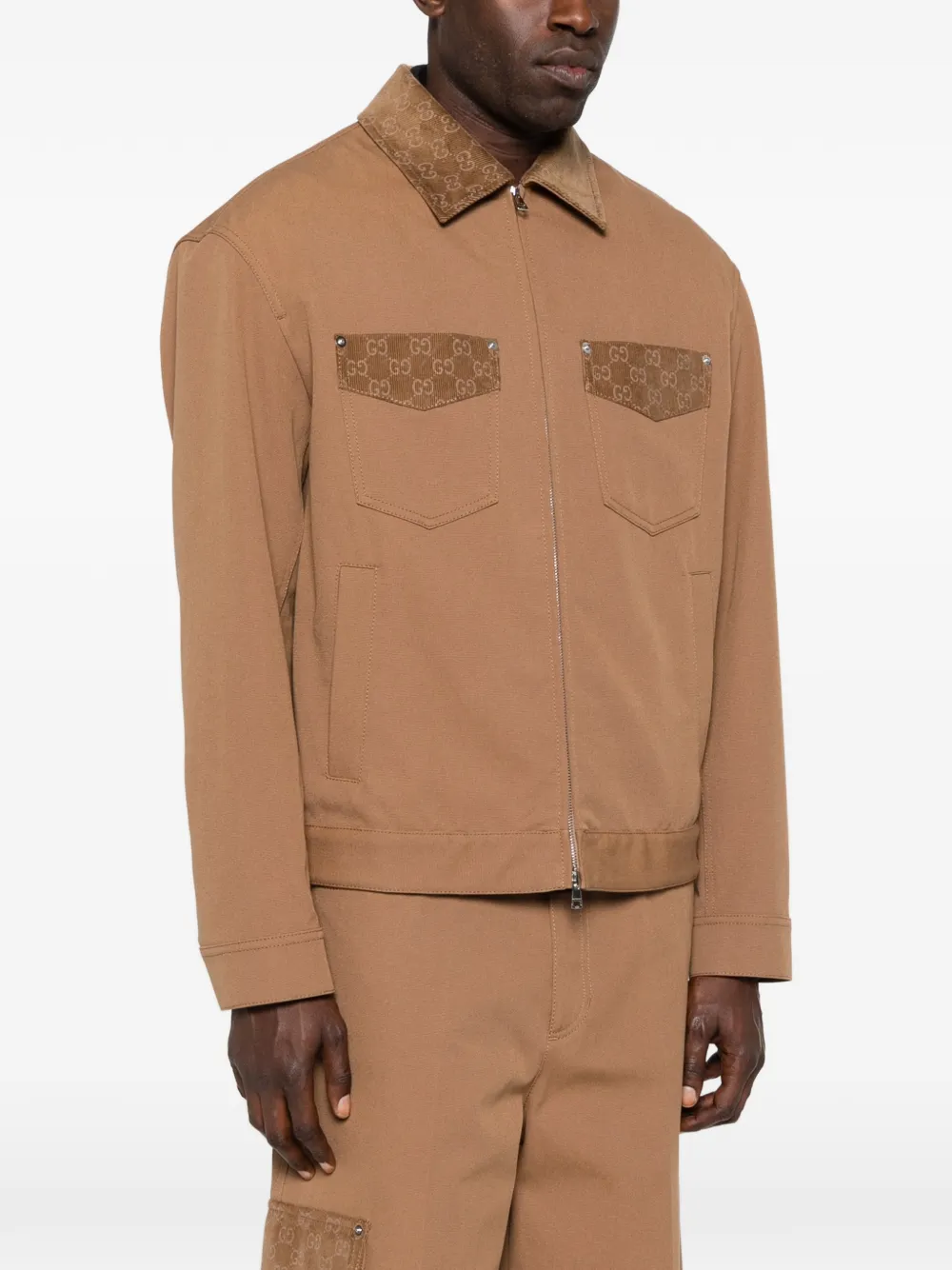 Gucci Katoenen jack met patroon kraag Bruin