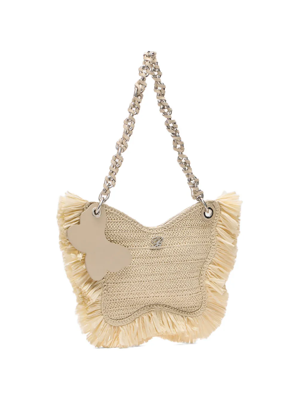  Blumarine Butterfly Raffia Shoulder Bag - Neutrals 