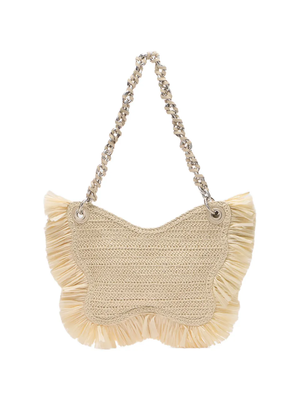  Blumarine Butterfly Raffia Shoulder Bag - Neutrals 
