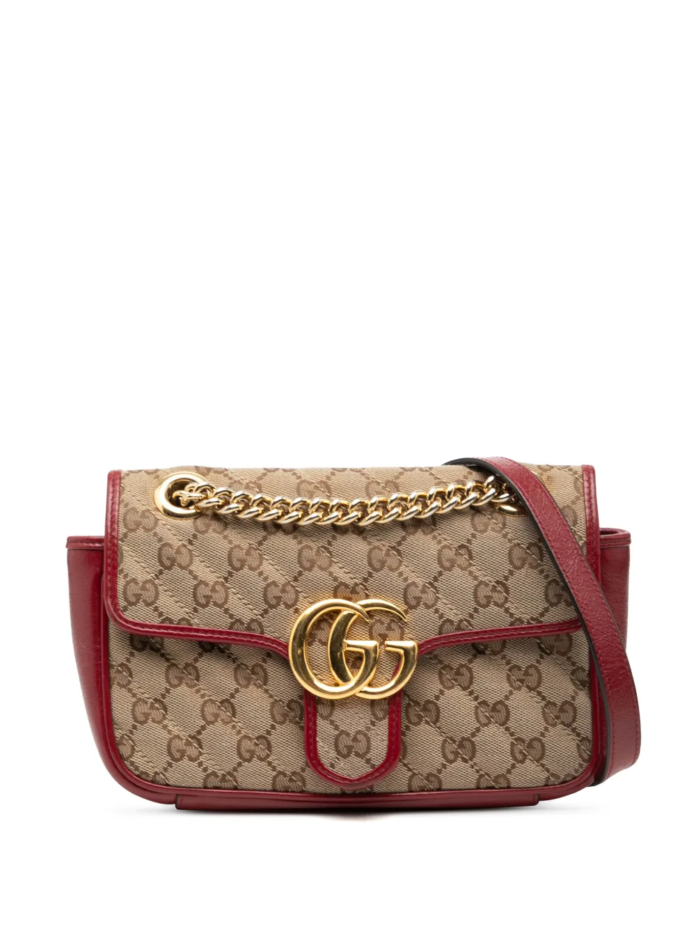 Gucci Pre-Owned 2016-2025 Small GG Marmont Matelasse Diagonal GG Canvas and Leather shoulder bag - Marrone