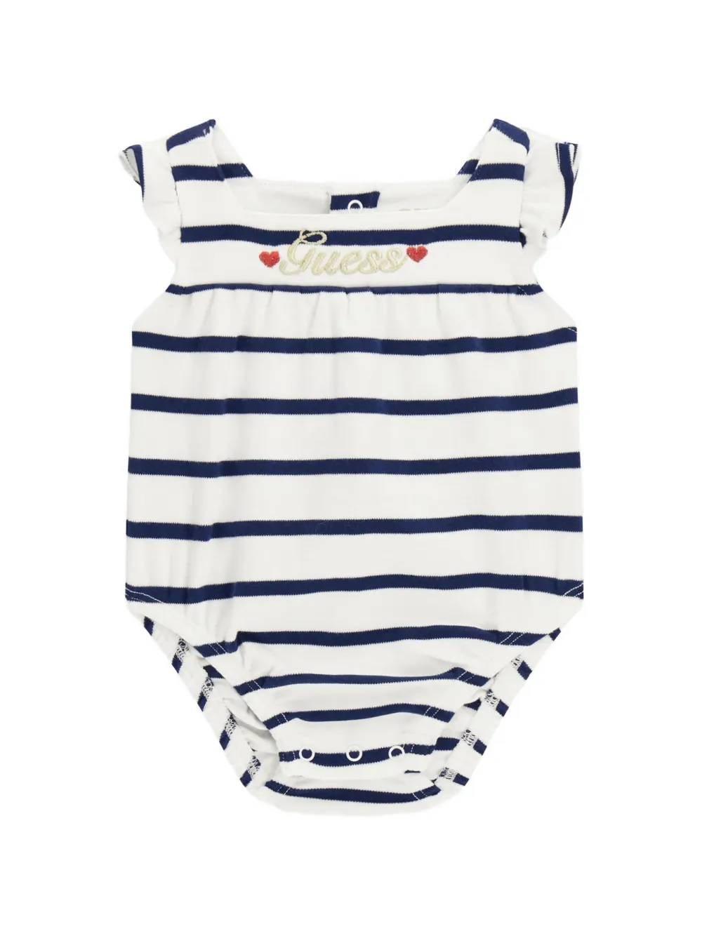 guess kids logo-embroidered striped romper - Bianco