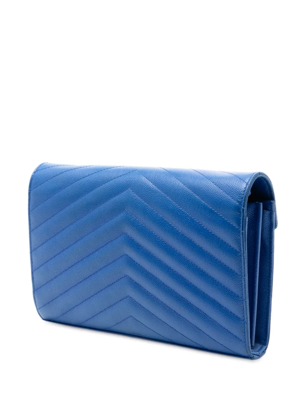  Saint Laurent Pre-owned 2015 Grain De Poudre Chevron Monogram Envelope Chain Wallet Crossbody Bag - Blue 