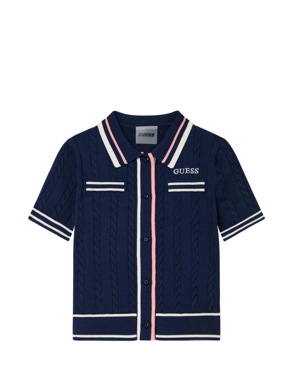 guess kids short-sleeved cable-knit cardigan - Blu