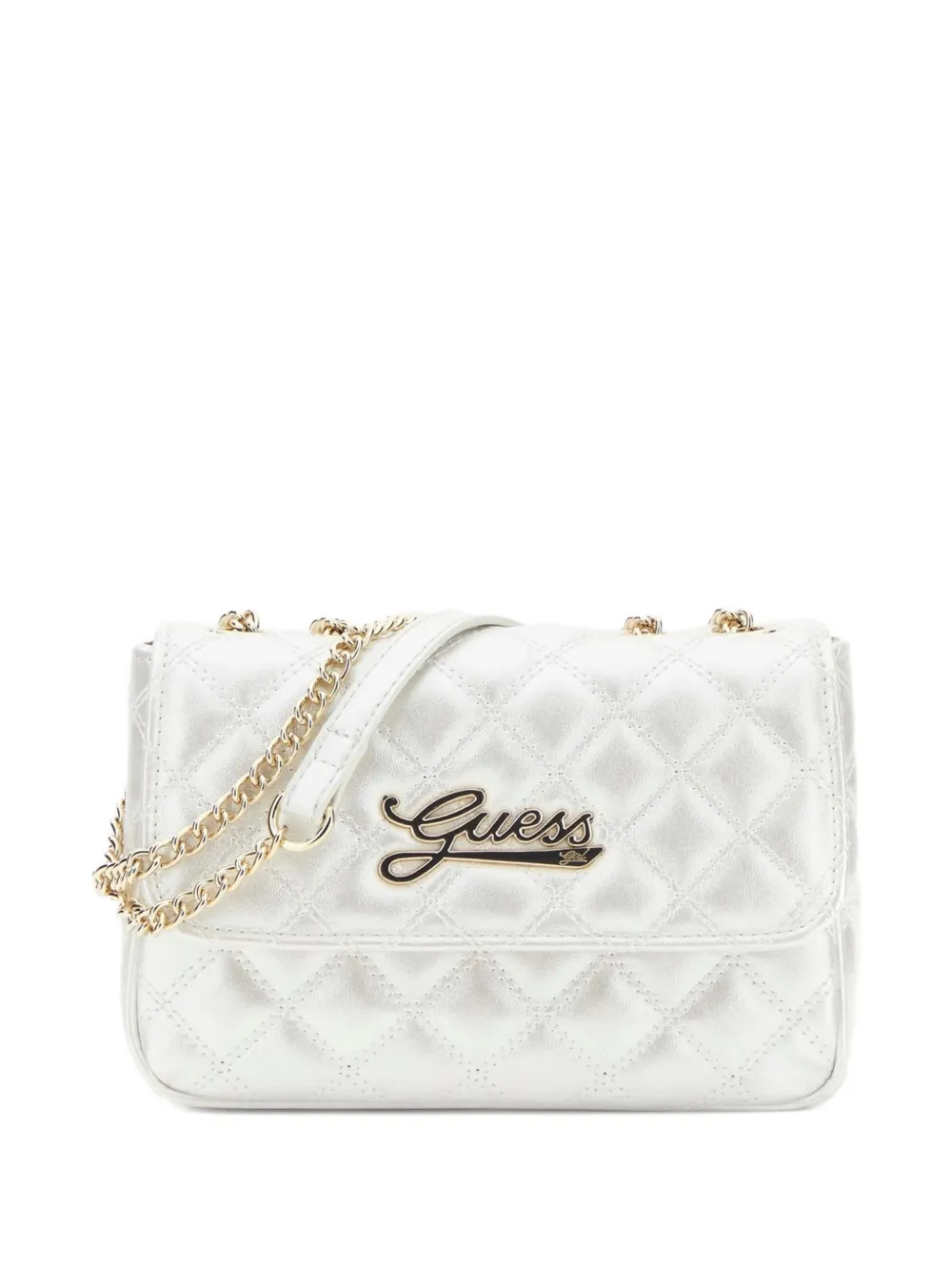 guess kids logo-plaque quilted shoulder bag - Bianco