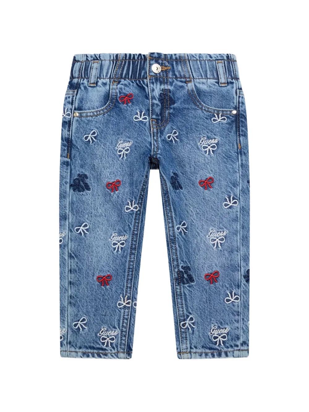 guess kids bow-embroidered jeans - Blu