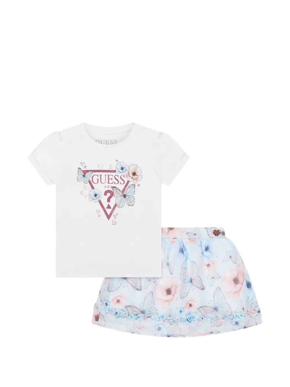 guess kids butterfly-print floral skirt set - Bianco