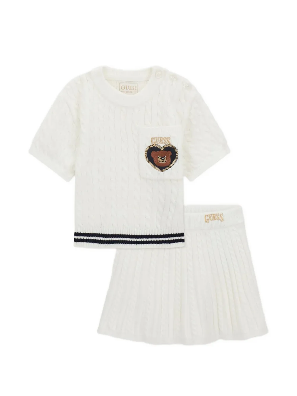 guess kids cable-knit skirt set - Bianco