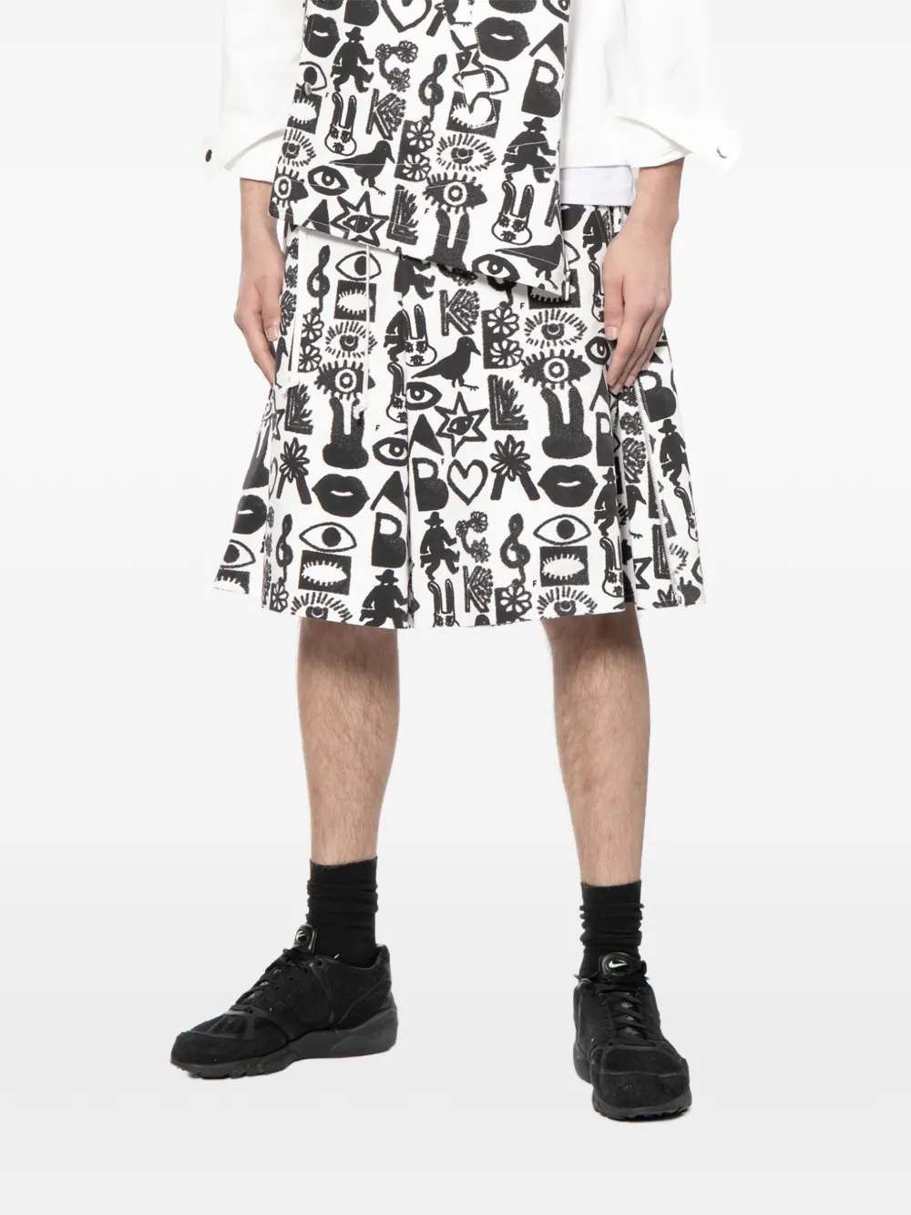 Black Comme Des Garçons Shorts met grafische print en rits Wit
