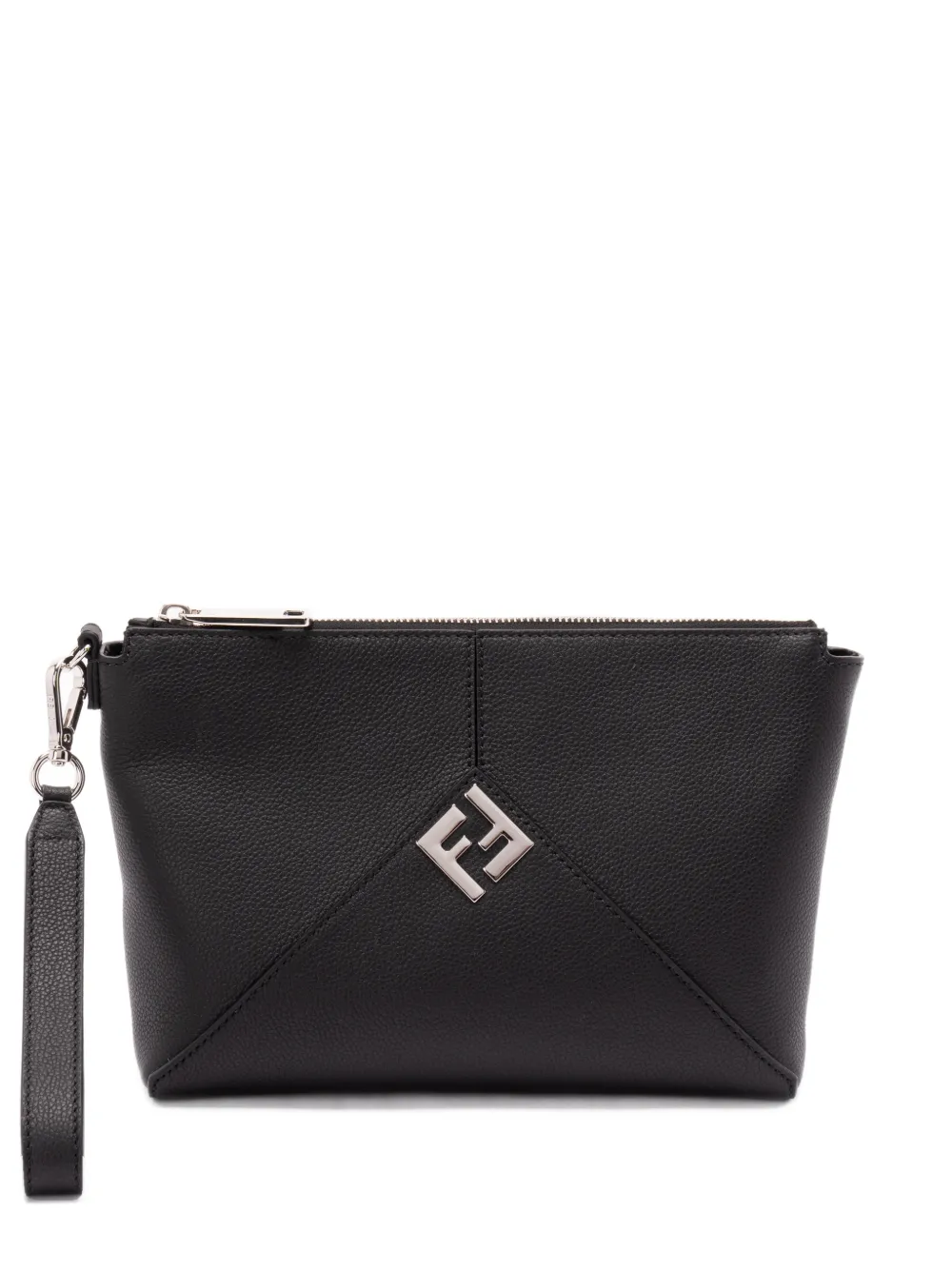 FENDI Lui logo-plaque leather clutch bag - Nero