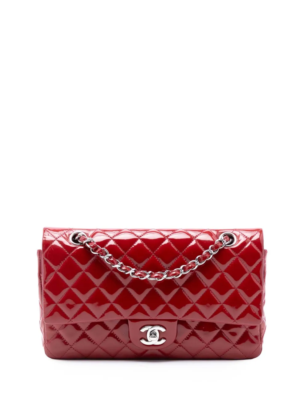 CHANEL Pre-Owned Borsa a spalla Classic media con doppio battente e finitura verniciata 2013-2014 - Rosso