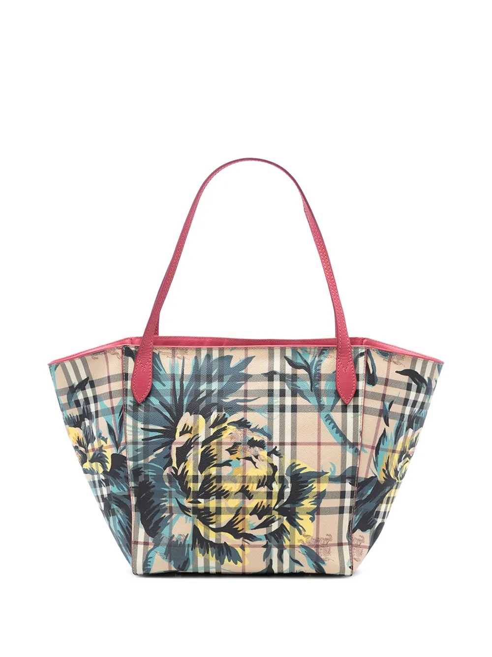 Burberry Pre-Owned Borsa tote piccola con motivo Haymarket Check floreale in tela cerata Canterbury 2000-2017 - Marrone