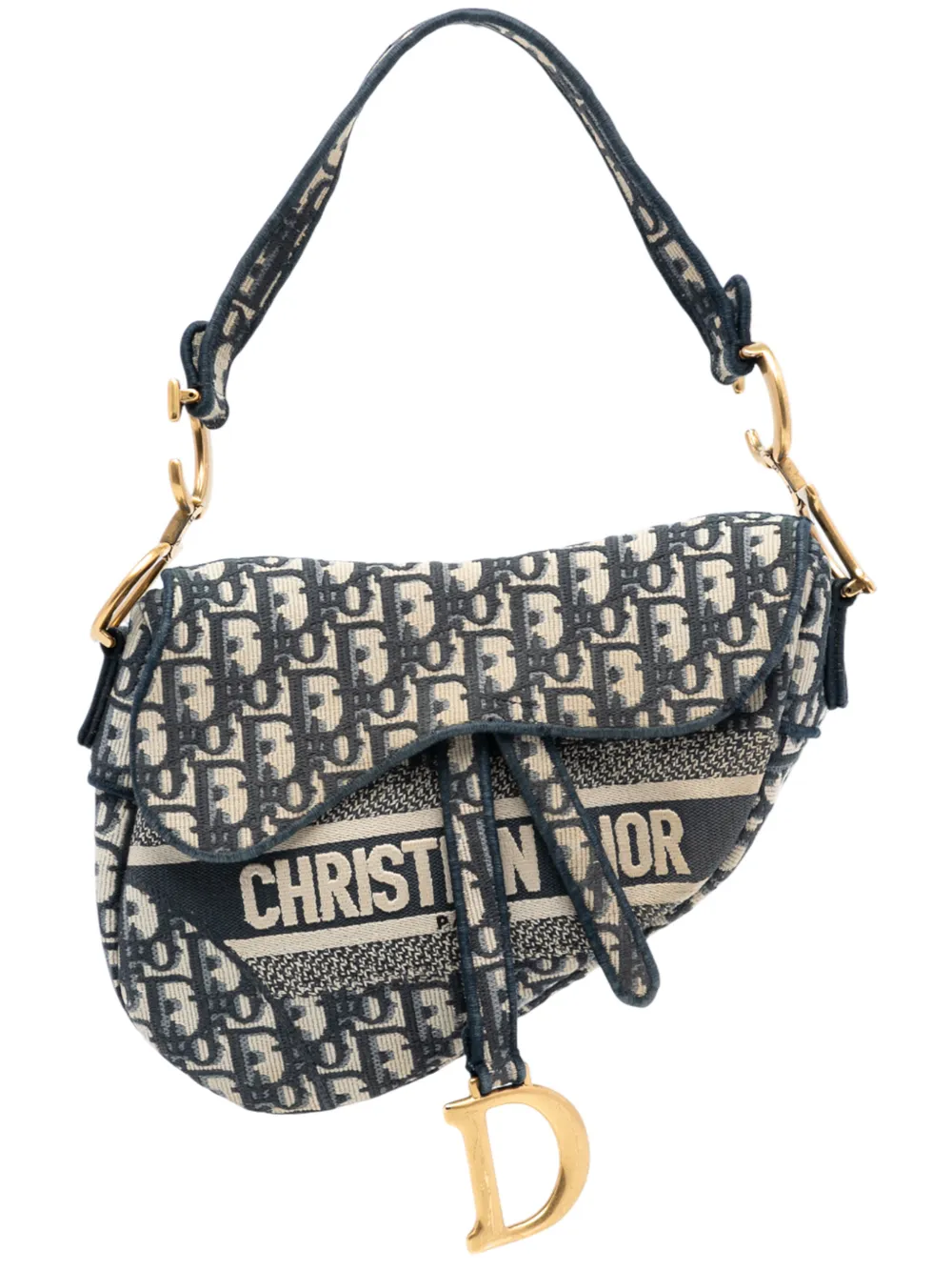 Christian Dior Pre-Owned 2022 Oblique Embroidered Canvas Saddle Bag shoulder bag - Blu