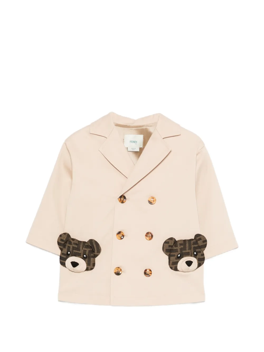 Fendi Kids bear -ppliqué double-breasted jacket - Toni neutri