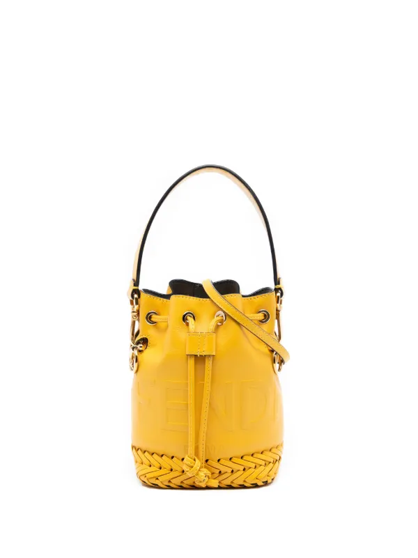 Fendi Pre-owned 2010-2026 Mini Embossed Leather Whipstitch Mon Tresor Bucket Bag Satchel in Yellow
