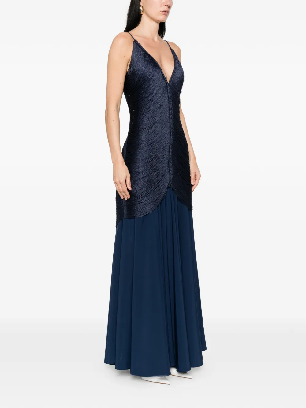  Bless Nostalgia V-neck Maxi Dress - Blue 
