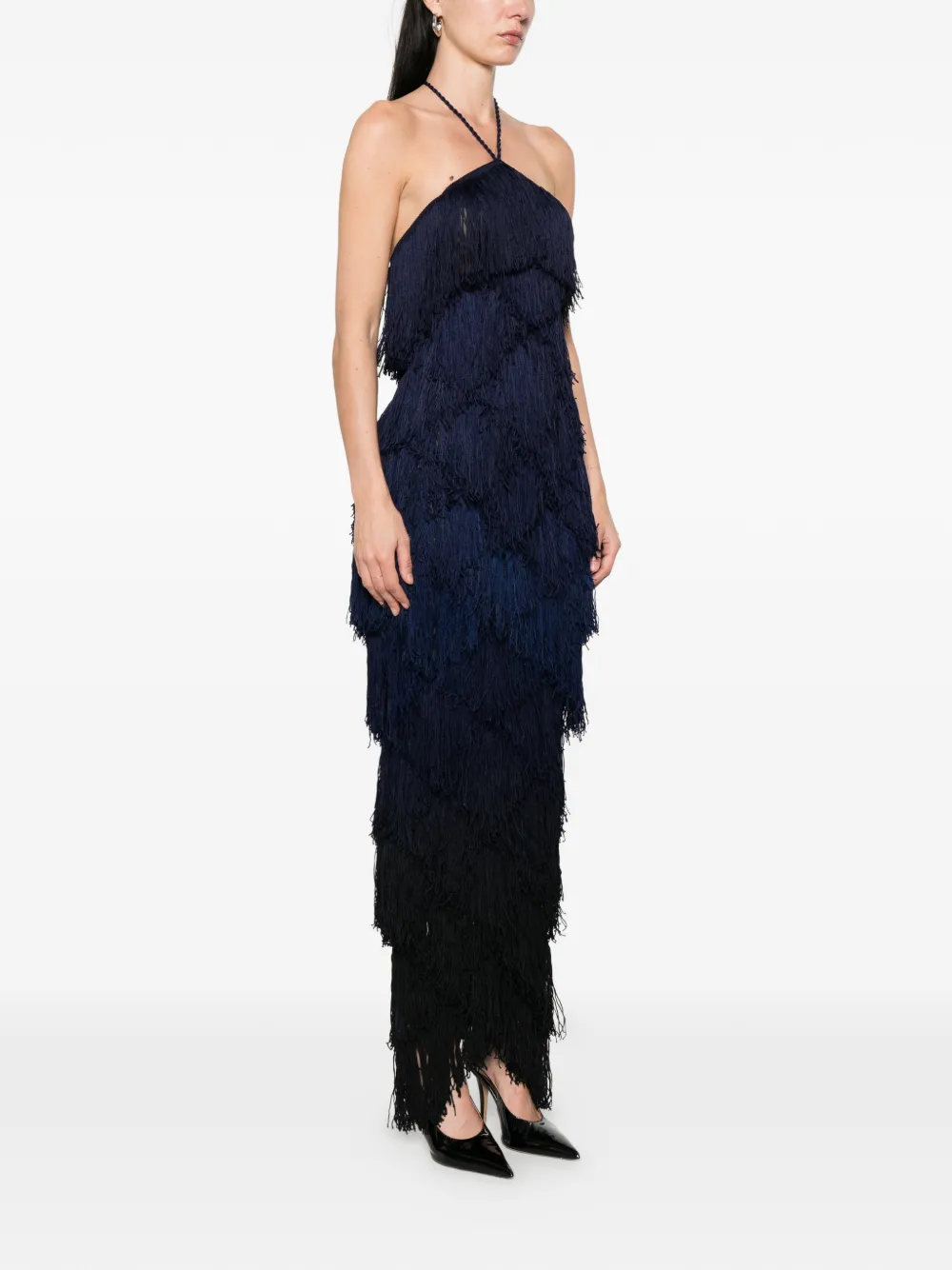  Bless Vestido Largo Laguna Con Flecos - Azul 