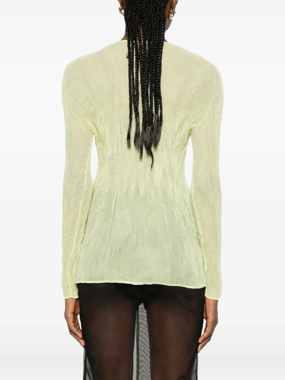 Issey Miyake T-shirt met V-hals en ruches Groen