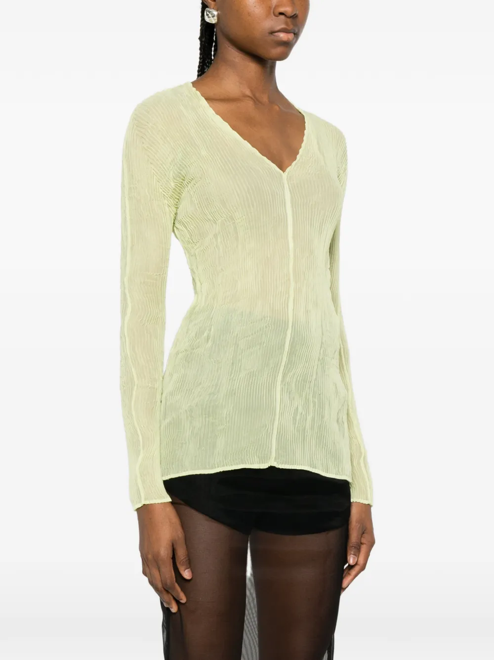 Issey Miyake T-shirt met V-hals en ruches Groen