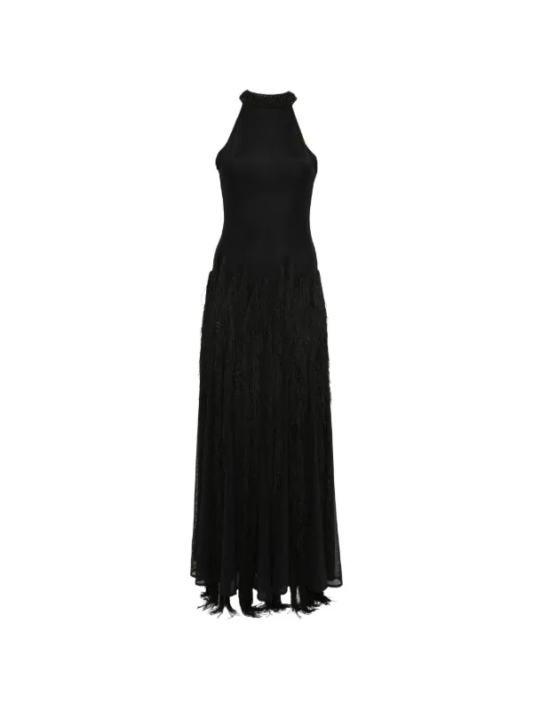 black tassel maxi dress ALIAO Elegant Retro Sleeveless Tassel Maxi Dress For Women, Perfect For Festivals, Celebrations And Beach Parties In Autumn Black Summer