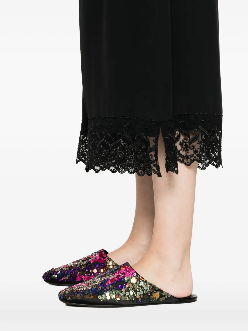 lace-trim cropped trousers