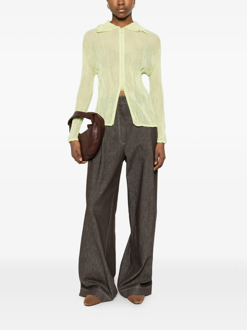  Issey Miyake Ruffled Zip-fastening Shirt - Green 