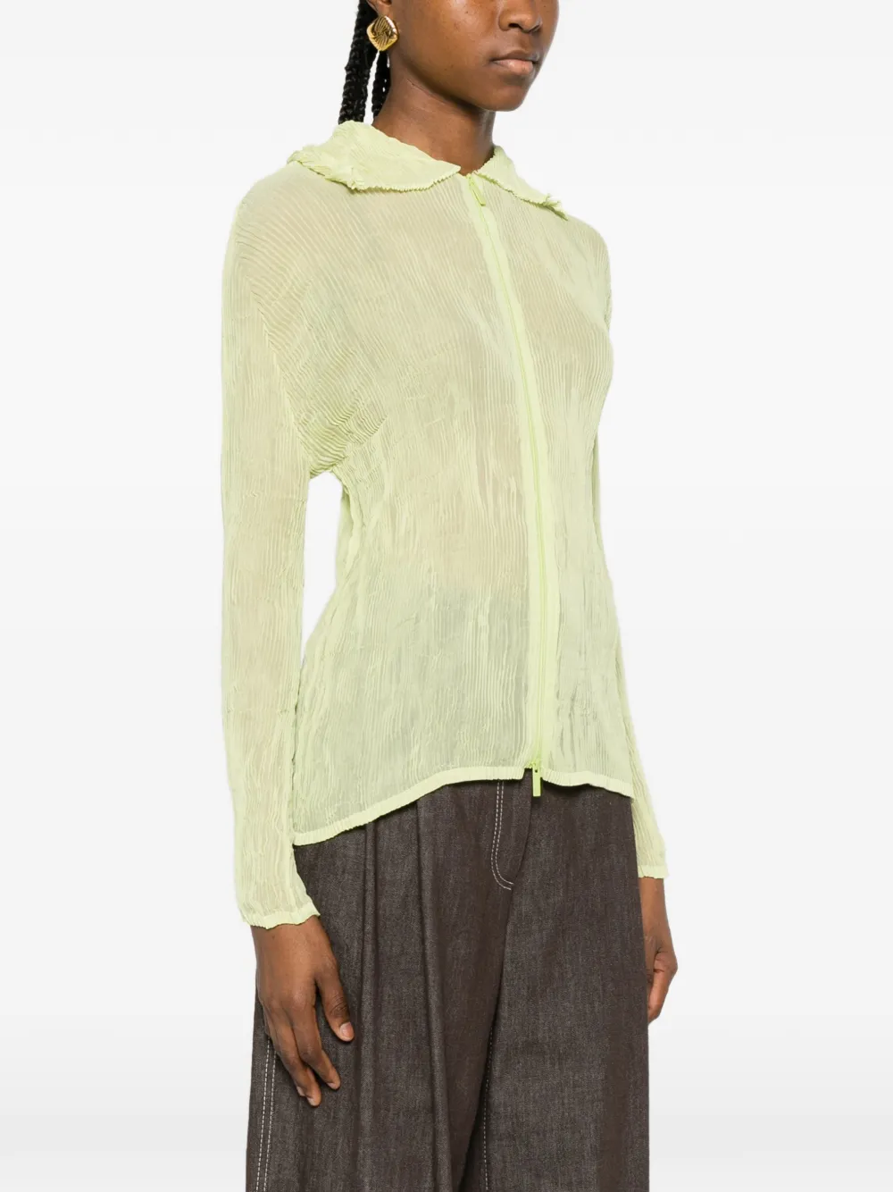  Issey Miyake Ruffled Zip-fastening Shirt - Green 