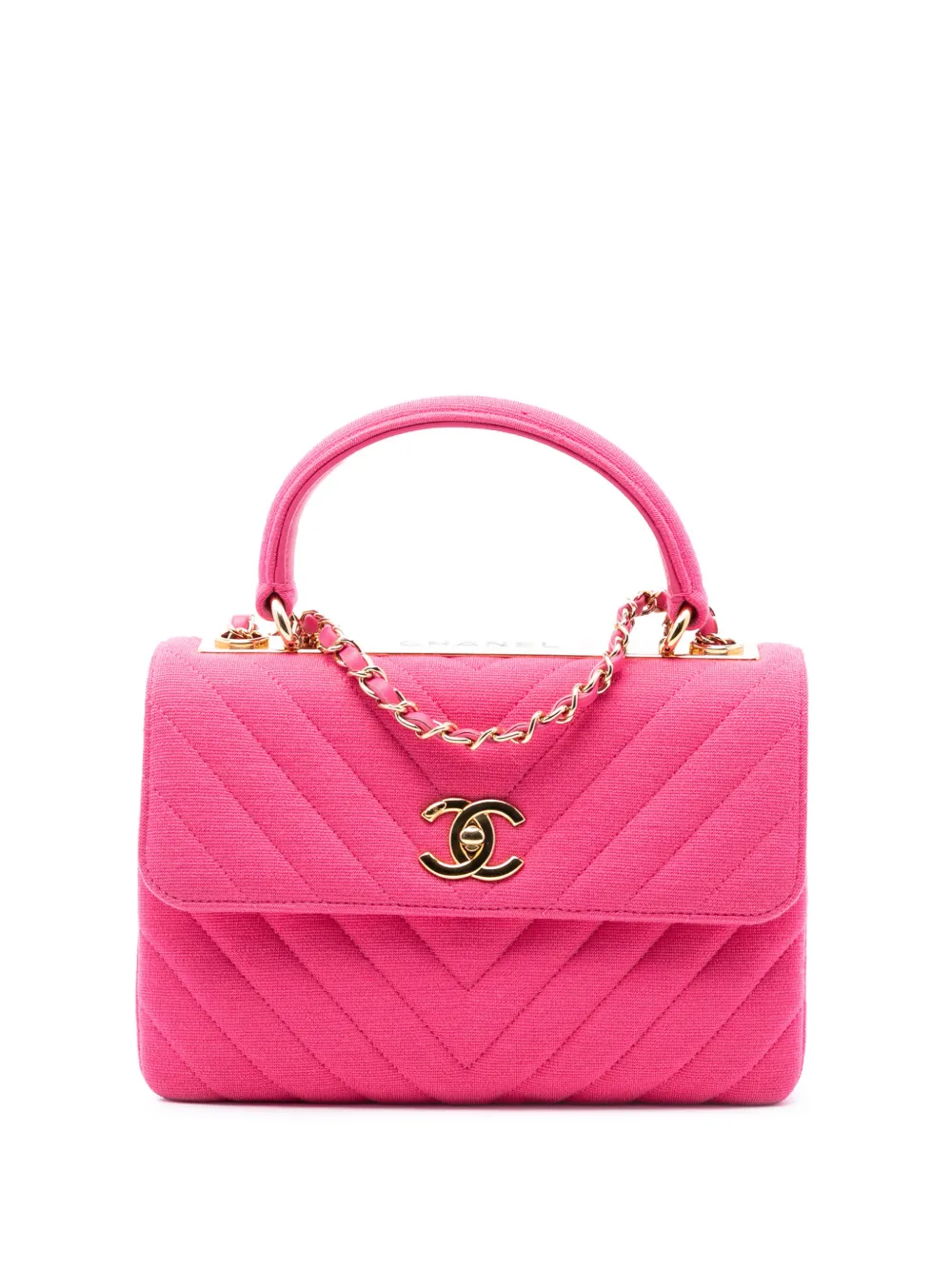 CHANEL Pre-Owned Borsa a tracolla Trendy CC piccola in jersey con motivo chevron e manico 2019 - Rosa