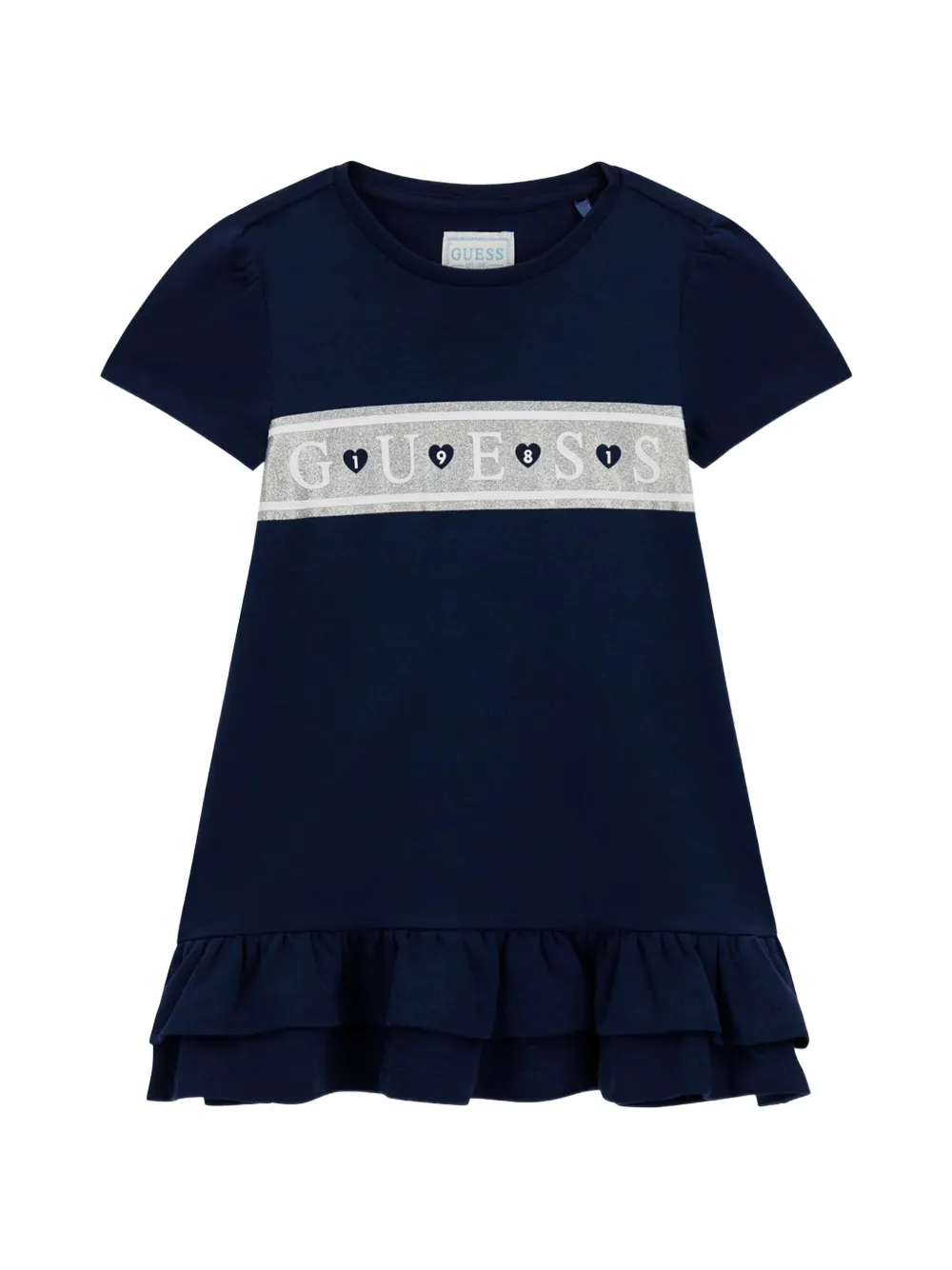 guess kids logo-print ruffled dress - Blu