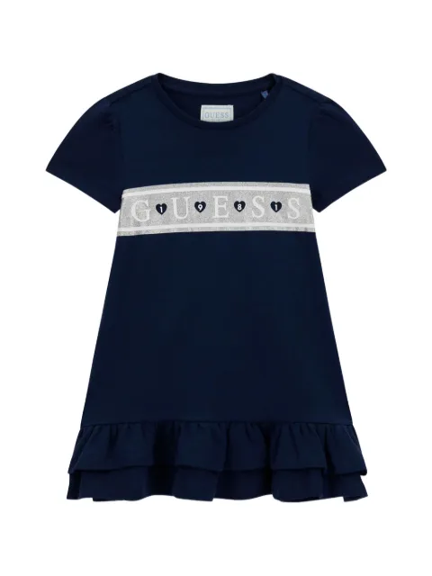 guess kids logo-print ruffled dress