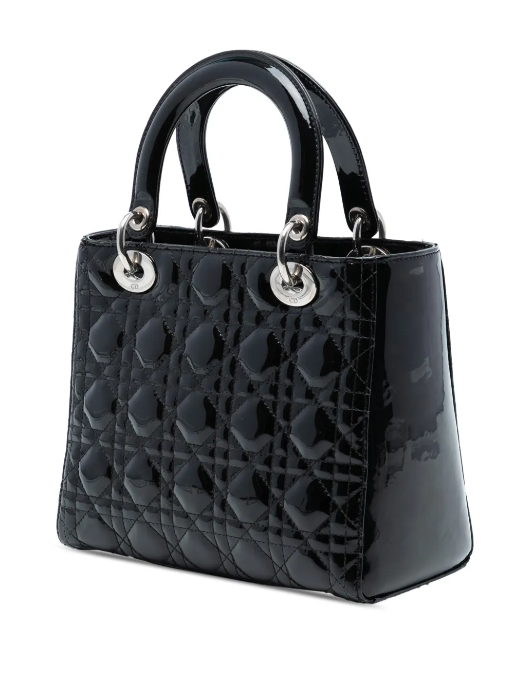 Christian Dior Pre-Owned Borsa a tracolla Lady Dior media con motivo Cannage e finitura lucida 2011 - Nero