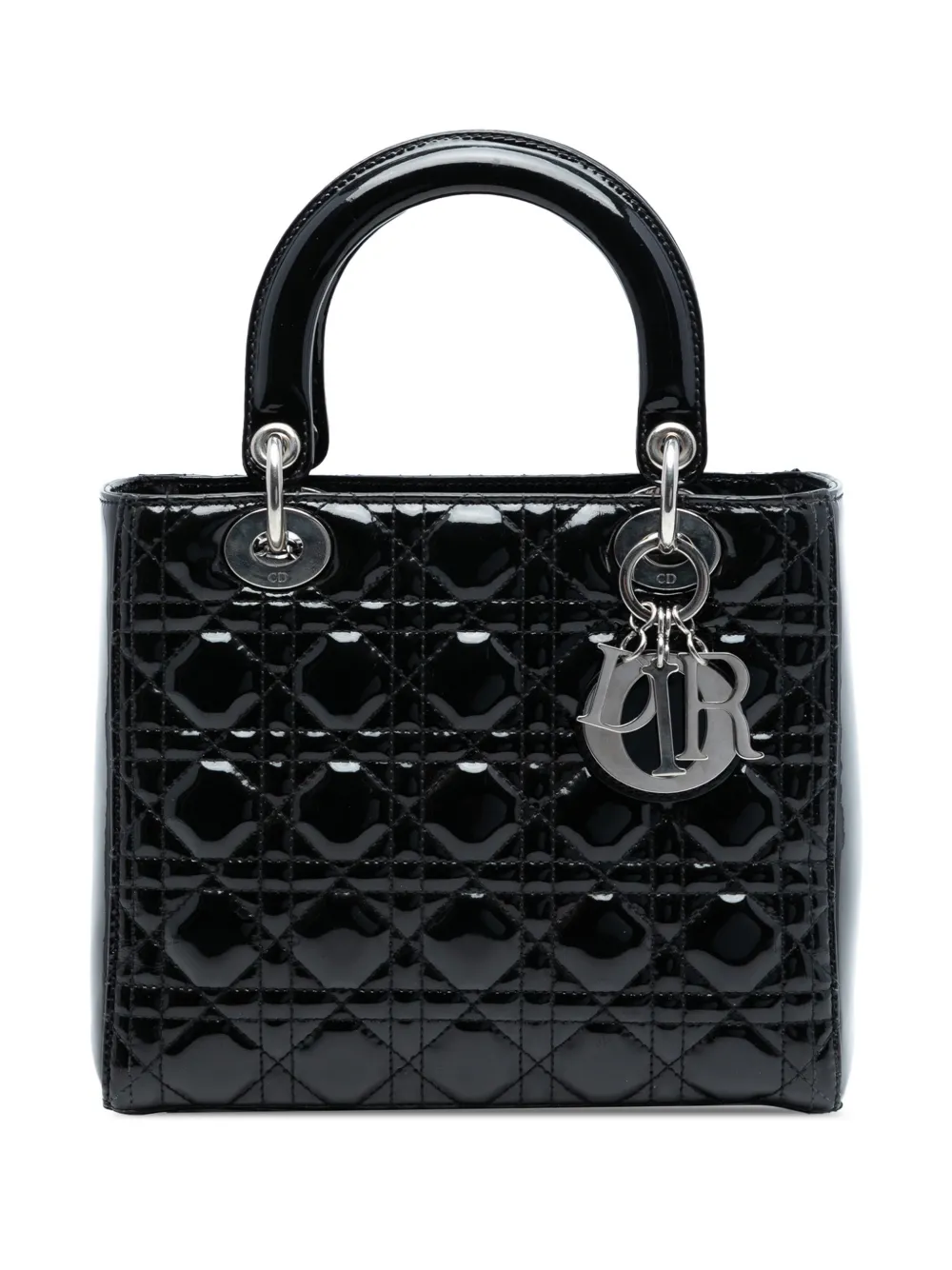 Christian Dior Pre-Owned Borsa a tracolla Lady Dior media con motivo Cannage e finitura lucida 2011 - Nero