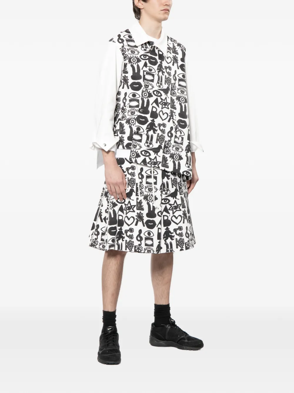 Black Comme Des Garçons Jack met print en knoop aan de zijkant Wit