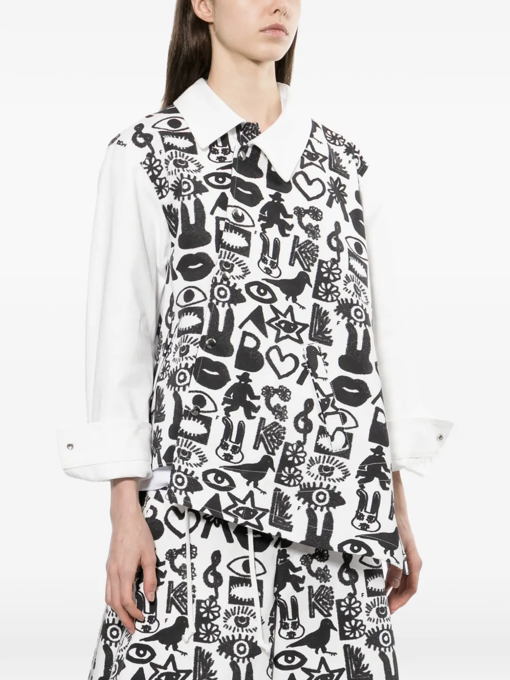 Black Comme Des Garçons Jack met print en knoop aan de zijkant Wit
