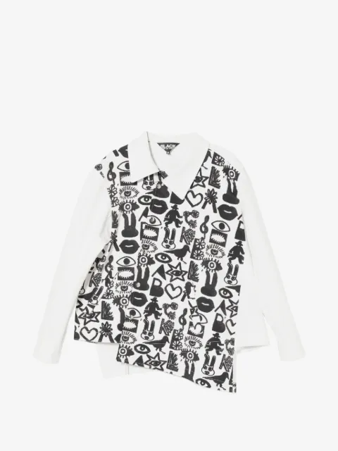 Black Comme Des Garçons side-button printed jacket
