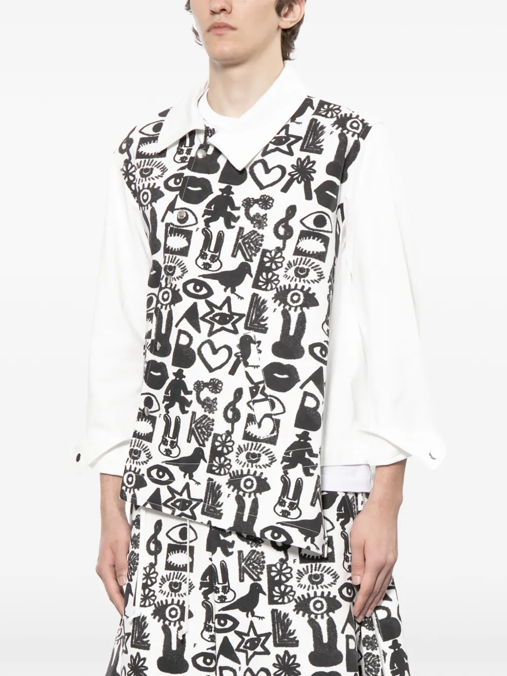Black Comme Des Garçons Jack met print en knoop aan de zijkant Wit