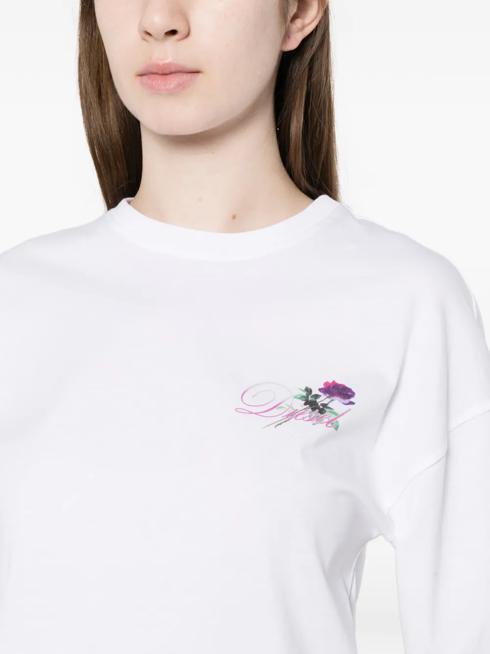 Diesel T-Cropyn T-shirt met bloemen Wit