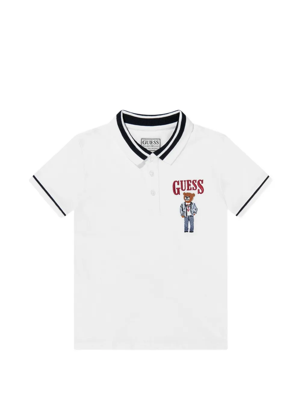 guess kids bear-embroidered polo shirt - Bianco