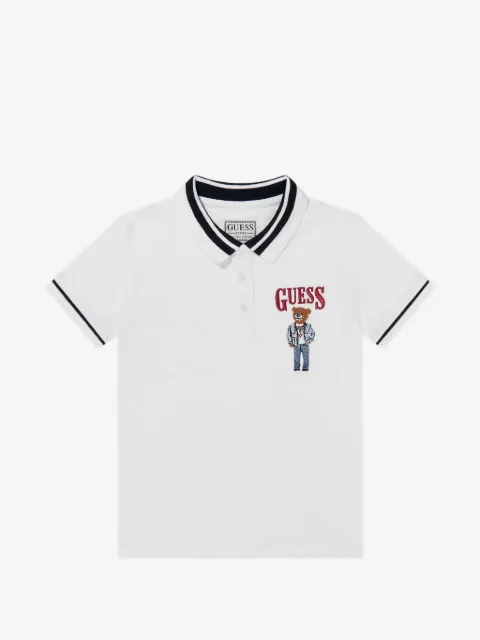 guess kids bear-embroidered polo shirt